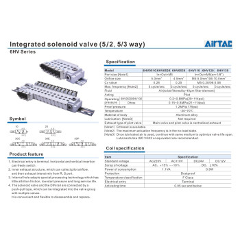 6HV mágnesszelep-5/2 utú, monostabil, DC 12 V, M5, vezeték: 2 m.
