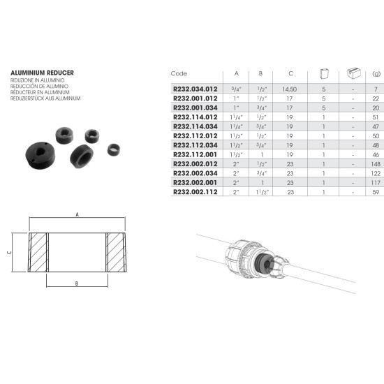 Átmérő csökkentő - 3/4"-1/2" - Alu