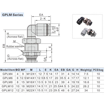 Bulkhead könyökcsatlakozó - d=10mm, műanyag, fekete