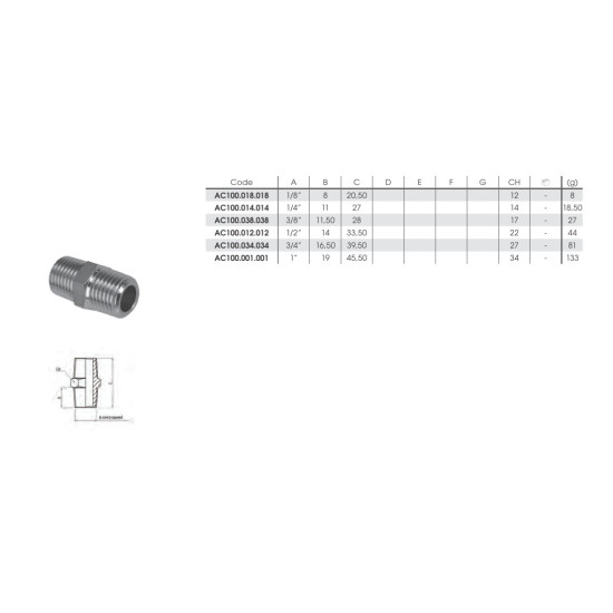 Közcsavar (1/2" külső - 1/2" külső menet)