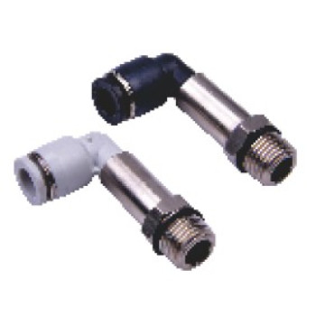 Hosszú könyök csatlakozó - 1/8", d=10mm, műanyag,  szürke