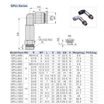 Hosszú könyök csatlakozó - 1/8", d=10mm, műanyag,  szürke