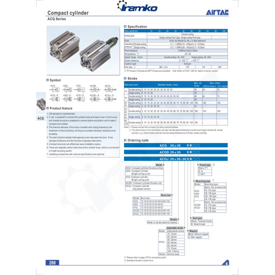 Kompakt 1/8", egyszeres műk., 40X30mm löket, (menet nélküli)