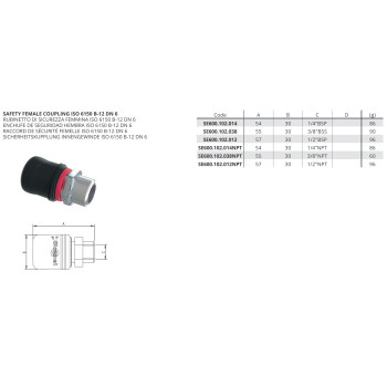 Kuplung Csatlakozó - Biztonsági belső csatl., ISO 6150 B-12 DN6 3/8'' NPT