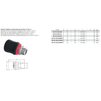 Kuplung Csatlakozó - Biztonsági belső csatl., ISO 6150 B-17 DN11 3/8'' NPT