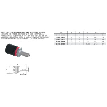 Kuplung Csatlakozó - Biztonsági csatl. tömlőhöz, ISO 6150 B-12 DN6 - d.12/13