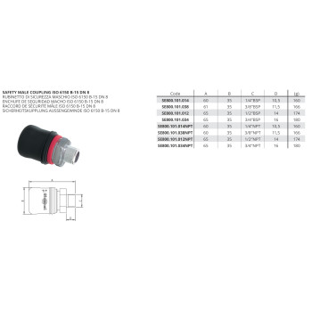 Kuplung Csatlakozó - Biztonsági külső csatl., ISO 6150 B-15 DN8 3/8'' NPT