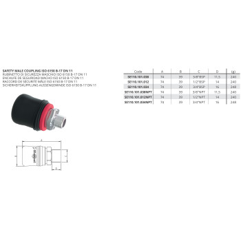 Kuplung Csatlakozó - Biztonsági külső csatl., ISO 6150 B-17 DN11 3/8'' NPT