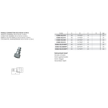 Kuplung Csatlakozó - csatl. belső, ISO 6150 B-12 DN 6 3/8'' NPT