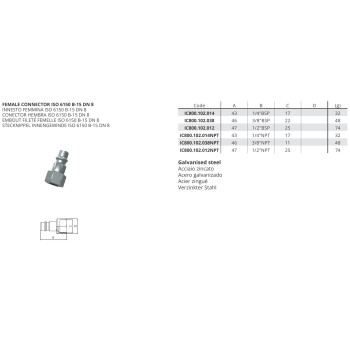 Kuplung Csatlakozó - csatl. belső, ISO 6150 B-15 DN 8 1/4'' NPT