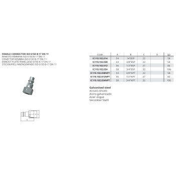 Kuplung Csatlakozó - csatl. belső, ISO 6150 B-17 DN 11 1/4'' BSP