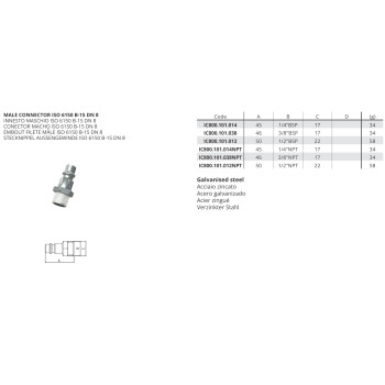 Kuplung Csatlakozó - csatl. külső, ISO 6150 B-15 DN 8 1/2'' BSP