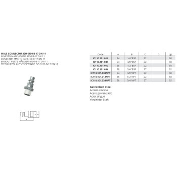 Kuplung Csatlakozó - csatl. külső, ISO 6150 B-17 DN11 1/2'' BSP