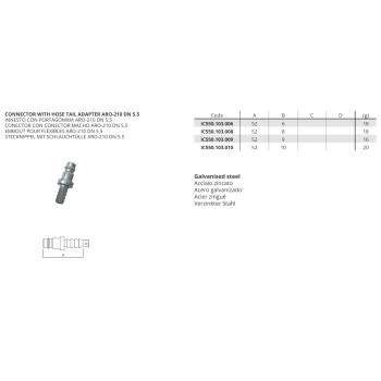 Kuplung Csatlakozó - csatl. tömlőcsatl.: Aro-210 DN5.5 d. 6