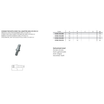 Kuplung Csatlakozó - csatl. tömlőcsatl.: Aro-210 DN5.5 d. 8