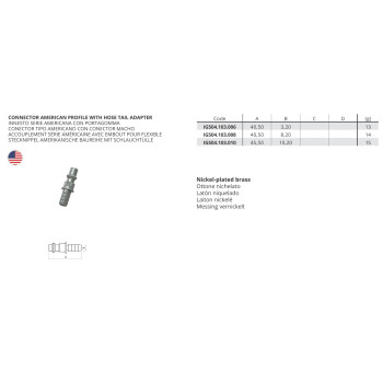 Kuplung Csatlakozó - Univerzális gyorscsatl., amerikai, tömlőhöz D=6mm