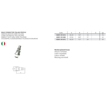 Kuplung Csatlakozó - Univerzális gyorscsatl., olasz, külső m. 1/2"
