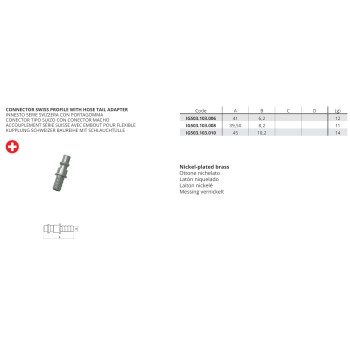 Kuplung Csatlakozó - Univerzális gyorscsatl., svájci, tömlőhöz D=10.2mm