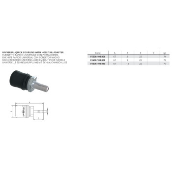 Kuplung Csatlakozó - Univerzális gyorscsatl., tömlőhöz D=8mm