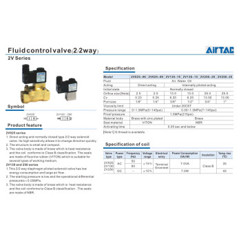 Mágnesszelepek - 02/02 utú, direkt műk., NC, 0-10bar, 1/4", VITON, AC220V.