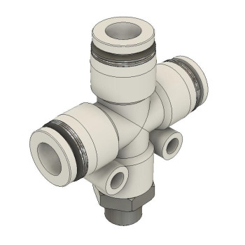 Menetes kereszt csatlakozó - 1/4", d=10 mm, műanyag, szürke