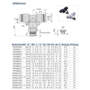 Menetes T-csatlakozó - 1/4", d=10mm, műanyag, szürke