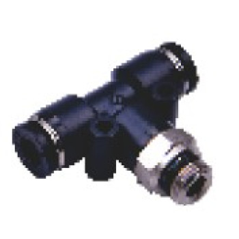 Menetes T-csatlakozó - 3/8", d=10mm, műanyag, fekete