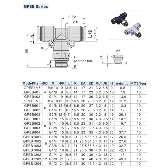 Menetes T-csatlakozó - 1/4", d=12mm, műanyag, szürke