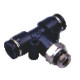 Menetes T-csatlakozó - 1/4", d=12mm, műanyag, fekete
