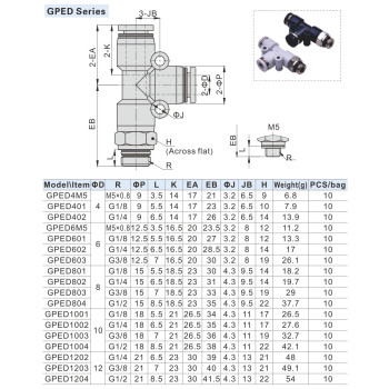 Menetes T-csatlakozó - 1/4", d=10mm, műanyag, szürke