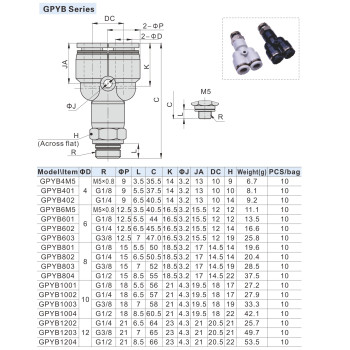 Menetes Y- csatlakozó - 1/4", d=10mm, műanyag, szürke