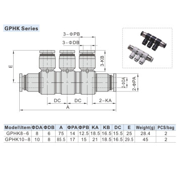 Multi T-csatlakozó - d=10mm, d=8mm, szürke