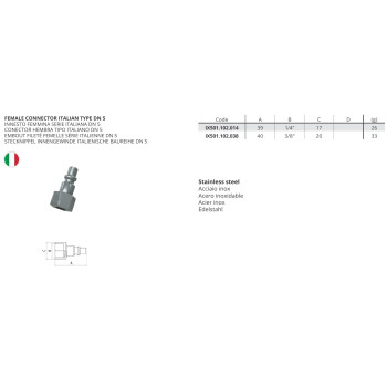 Olasz  csatl. belső m. - 3/8" - rozsdamentes