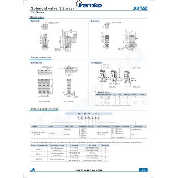  Pneumatika szelep - 3/2 utú, 1/8'' méret, AC 220 V, terminálos