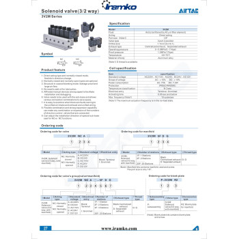  Pneumatika szelep - 3/2 utú, NO, AC 110 V, terminálos,