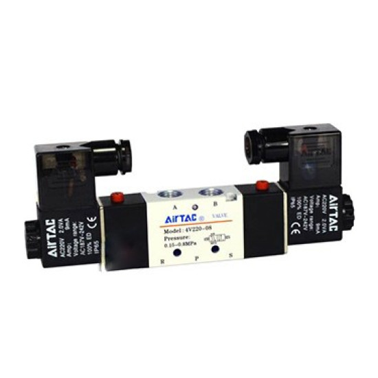 Pneumatika szelep - 5/2 utú, dupla szelepes, 1/8 " méret, DC 24 V, terminálos