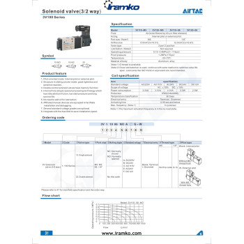  Pneumatika szelep - 3/2 utú, NC, M5 menet, AC 220 V, terminálos