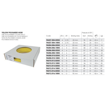 Poliamid cső - külső: 10 mm, belső: 8 mm, 25m, szín: sárga