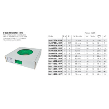 Poliamid cső - külső: 10 mm, belső: 8 mm, 25m, szín: zöld