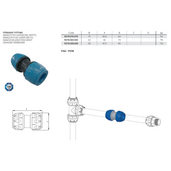 SicoAIR - Levegőrendszer d1= 15 mm d2= 15 mm