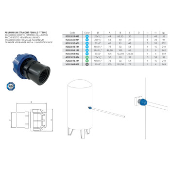 SicoAIR - Levegőrendszer d1= 40 mm d2= 1 1/4" - Kék
