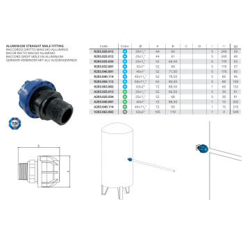 SicoAIR - Levegőrendszer d1= 50 mm d2= 1 1/2" - Kék