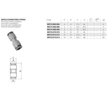 Sicomat - Egyenes Toldó csatlakozó d=8 mm, fehér műanyag