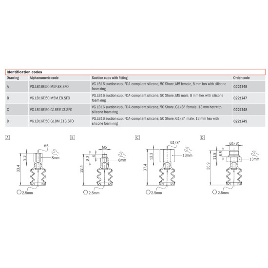 Szívókorong - 1/8" belső menet - 16 átmérő - FDA