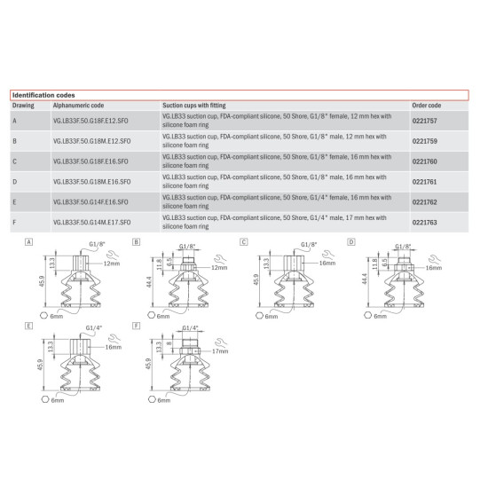 Szívókorong - 1/8" külső menet - 33 átmérő - FDA - 12 mm