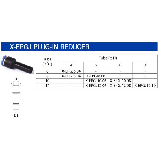 Szűkítő csatlakozó - d1=8mm d2=4mm, műanyag