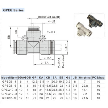 T-csatlakozó - d2=10 mm d1=8 mm, műanyag, szürke