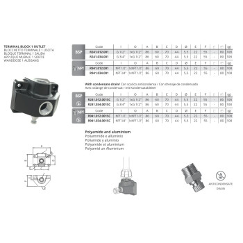 Terminal block 3/4 1 x 1/2" - Kondenzvíz elvezetéssel